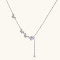Sterling silver Y-shaped necklace with butterfly charms and brilliant moissanite stone with teardrop pendant